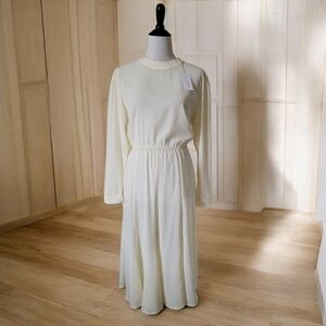 NWT Ripley Rader Cream Conservative Long Sleeve Cinched Waist Midi Dress 2 S